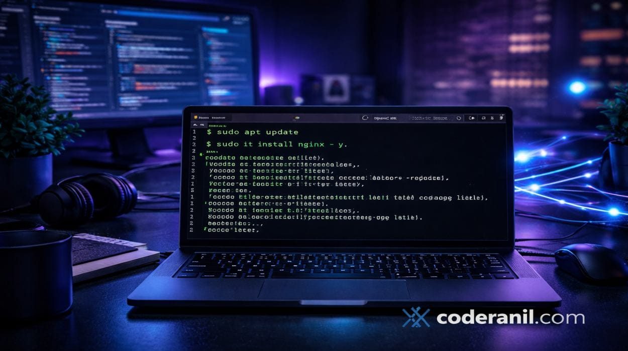 Linux terminal installing Nginx on AWS EC2 server for hosting static website